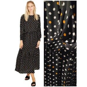 Black polka dot white yellow tiered prairie cottage dress Who What Wear sz M NWT